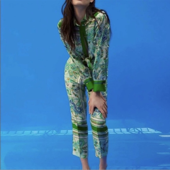 zara green floral paisley satin pants - Picture 5 of 5